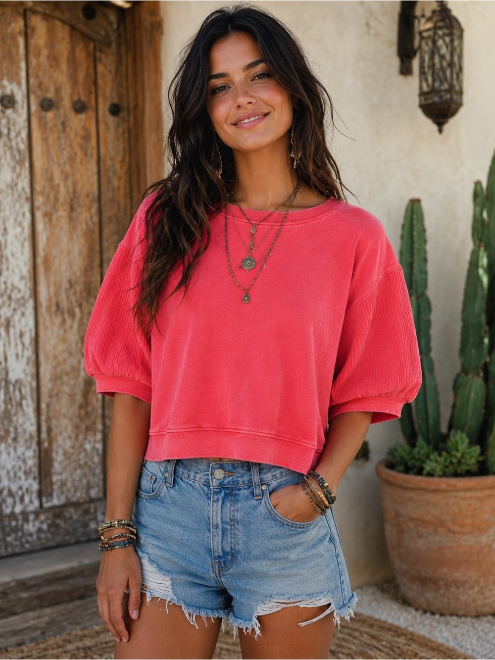 NWT Umgee Dahila Short Sleeve Pullover Sz M